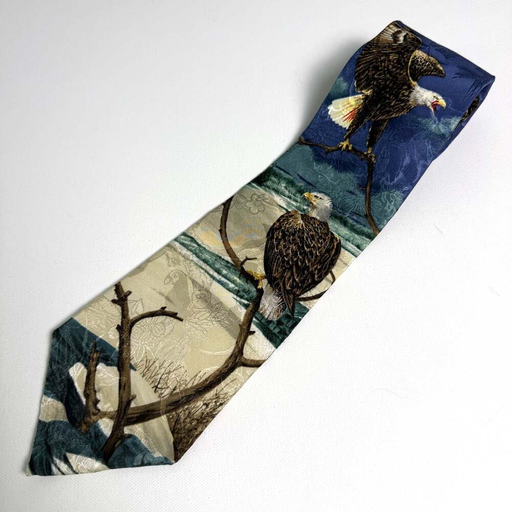 Vintage Endangered Species Silk Tie Eagles at the Dells OJ Gromme Wildlife USA